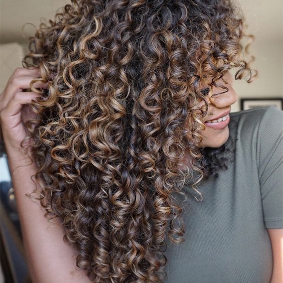 Black Curly Hair With Highlights