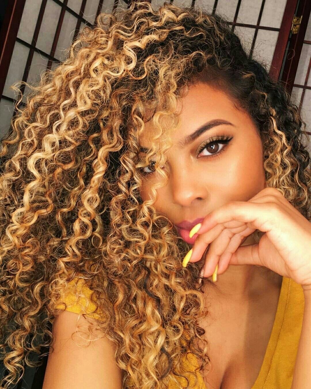 Blonde Highlights On Black Curly Hair